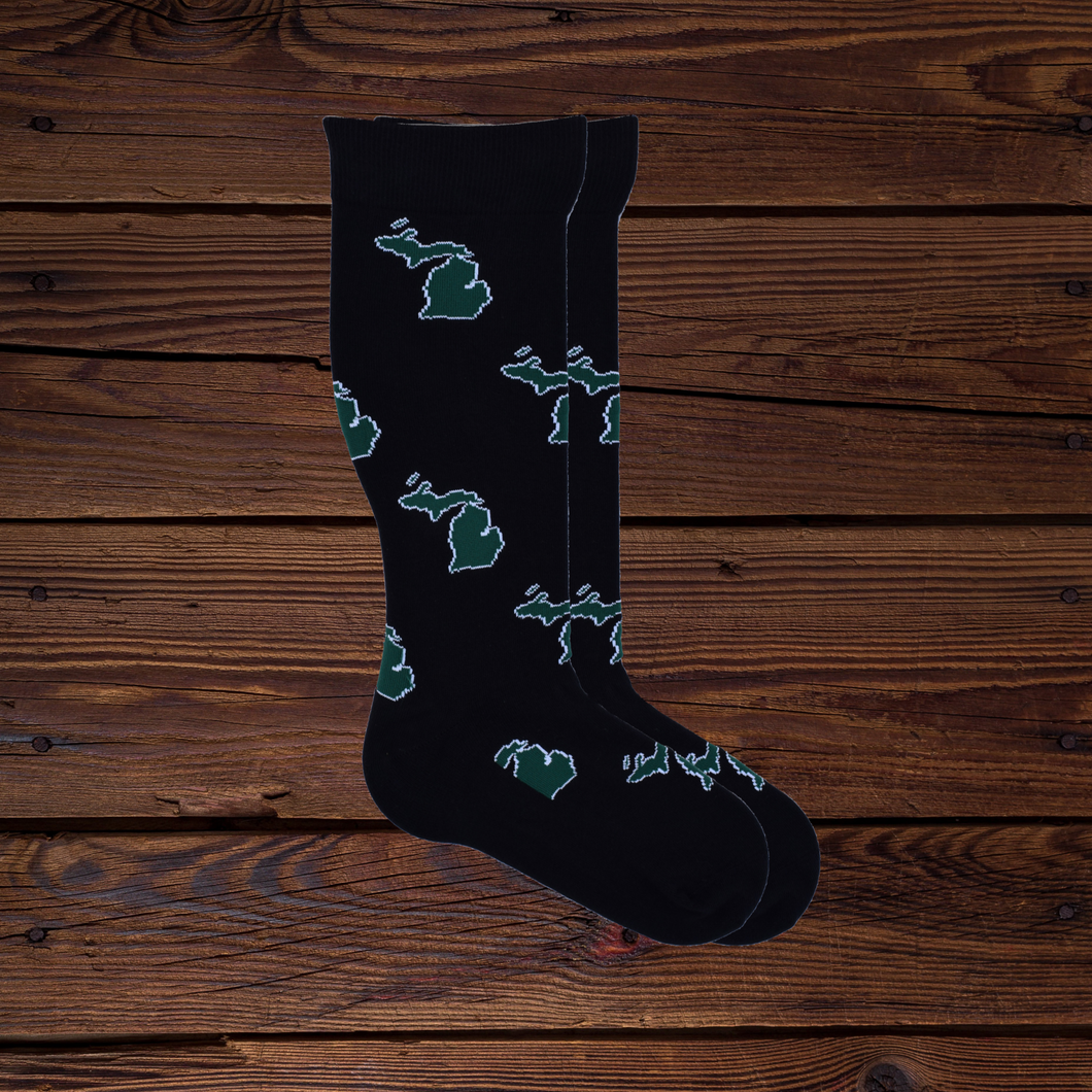 Green and White Michigan Socks